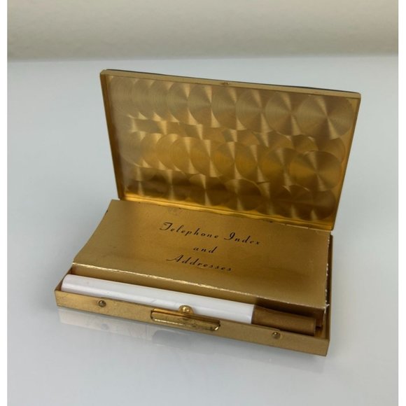 Vintage Pocket Index Addresses Crown Emblem Metal Small Mid-Century Blank Hinged - Picture 4 of 9